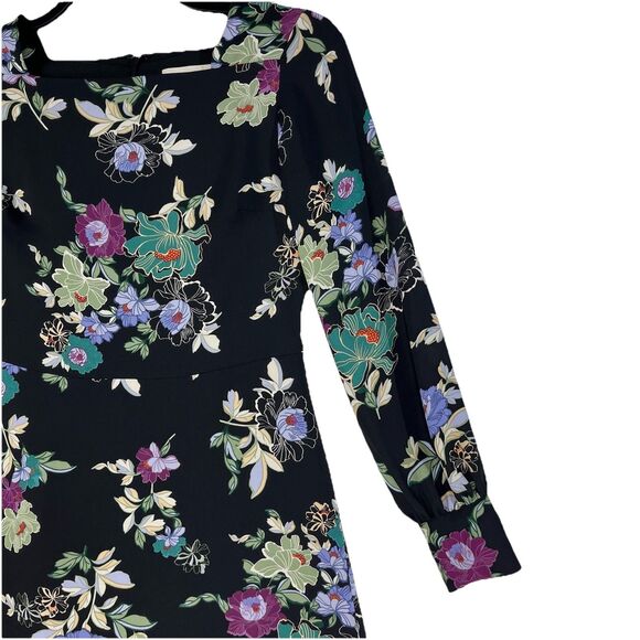 LOFT Mini Dress Women’s Size 4 Black Floral Long Sleeve Side Pockets Lined - Picture 5 of 7